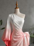 Load image into Gallery viewer, Blush Pink Ombre One Shoulder Satin Evening Gown with Dramatic Bow