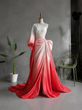 Load image into Gallery viewer, Blush Pink Ombre One Shoulder Satin Evening Gown with Dramatic Bow