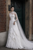 Load image into Gallery viewer, White Wedding Gown with Graceful Full Length Silhouette and Dramatic Bridal Train