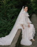 Load image into Gallery viewer, White Formal Bridal Dress with Elegant Train, Romantic Wedding Gown