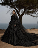 Load image into Gallery viewer, Black Gothic Wedding Dress with Elegant Train, Dark Romantic Bridal Gown