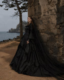 Load image into Gallery viewer, Black Gothic Wedding Dress with Elegant Train, Dark Romantic Bridal Gown