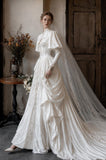 Load image into Gallery viewer, White Wedding Gown with Graceful Full Length Silhouette and Dramatic Bridal Train
