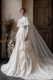 Load image into Gallery viewer, White Wedding Gown with Graceful Full Length Silhouette and Dramatic Bridal Train