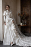 Load image into Gallery viewer, White Wedding Gown with Graceful Full Length Silhouette and Dramatic Bridal Train