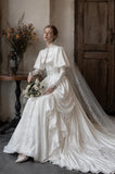 Load image into Gallery viewer, White Wedding Gown with Graceful Full Length Silhouette and Dramatic Bridal Train