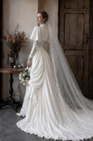 Load image into Gallery viewer, White Wedding Gown with Graceful Full Length Silhouette and Dramatic Bridal Train
