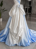 Load image into Gallery viewer, White One Shoulder Evening Gown, Draped Asymmetrical Formal Dress with Long Train