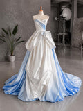 Load image into Gallery viewer, White One Shoulder Evening Gown, Draped Asymmetrical Formal Dress with Long Train
