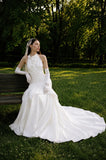 Load image into Gallery viewer, White Statement Wedding Dress with Flowing Skirt and Refined Bridal Silhouette