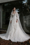 Load image into Gallery viewer, White Bridal Gown with Flowing Train, Elegant Wedding Dress for Formal Ceremony