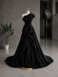 Load image into Gallery viewer, Ivory One Shoulder Evening Gown, Draped Formal Dress with Sweeping Train, Elegant Wedding Reception Gown