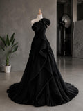 Load image into Gallery viewer, Ivory One Shoulder Evening Gown, Draped Formal Dress with Sweeping Train, Elegant Wedding Reception Gown