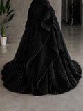 Load image into Gallery viewer, Ivory One Shoulder Evening Gown, Draped Formal Dress with Sweeping Train, Elegant Wedding Reception Gown