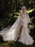 Load image into Gallery viewer, Ivory Wedding Gown with Graceful Full Length Silhouette and Dramatic Bridal Train