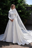 Load image into Gallery viewer, White Formal Bridal Dress with Elegant Train, Romantic Wedding Gown