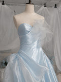 Load image into Gallery viewer, Light Blue Strapless Formal Gown with Sculptural Floral Detail, Romantic Wedding and Special Occasion Dress