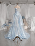 Load image into Gallery viewer, Light Blue Strapless Formal Gown with Sculptural Floral Detail, Romantic Wedding and Special Occasion Dress