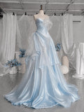 Load image into Gallery viewer, Light Blue Strapless Formal Gown with Sculptural Floral Detail, Romantic Wedding and Special Occasion Dress