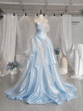Load image into Gallery viewer, Light Blue Strapless Formal Gown with Sculptural Floral Detail, Romantic Wedding and Special Occasion Dress