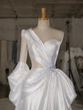 Load image into Gallery viewer, White Asymmetrical Bridal Gown, One Shoulder Wedding Dress with Dramatic Draping and Voluminous Skirt