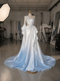 Load image into Gallery viewer, White Asymmetrical Bridal Gown, One Shoulder Wedding Dress with Dramatic Draping and Voluminous Skirt