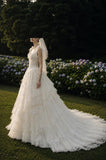 Load image into Gallery viewer, Ivory Wedding Gown with Graceful Full Length Silhouette and Dramatic Bridal Train