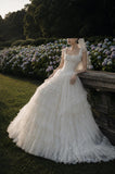 Load image into Gallery viewer, Ivory Wedding Gown with Graceful Full Length Silhouette and Dramatic Bridal Train