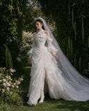 Load image into Gallery viewer, White Formal Bridal Dress with Elegant Train, Romantic Wedding Gown