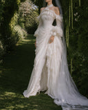 Load image into Gallery viewer, White Formal Bridal Dress with Elegant Train, Romantic Wedding Gown