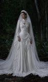Load image into Gallery viewer, White Wedding Gown with Graceful Full Length Silhouette and Dramatic Bridal Train