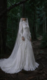 Load image into Gallery viewer, White Wedding Gown with Graceful Full Length Silhouette and Dramatic Bridal Train