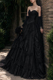 Load image into Gallery viewer, Black Alternative Wedding Gown with Flowing Train and Gothic Bridal Style