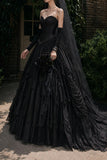 Load image into Gallery viewer, Black Alternative Wedding Gown with Flowing Train and Gothic Bridal Style