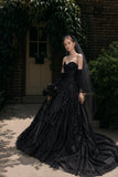 Load image into Gallery viewer, Black Alternative Wedding Gown with Flowing Train and Gothic Bridal Style