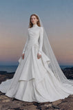 Load image into Gallery viewer, White Formal Bridal Dress with Elegant Train, Romantic Wedding Gown