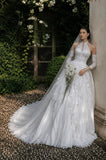 Load image into Gallery viewer, White Statement Wedding Dress with Flowing Skirt and Refined Bridal Silhouette