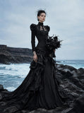 Load image into Gallery viewer, Black Gothic Bridal Gown with Dramatic Train, Alternative Wedding Dress