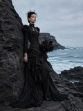 Load image into Gallery viewer, Black Gothic Bridal Gown with Dramatic Train, Alternative Wedding Dress