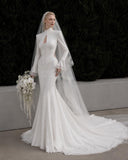 Load image into Gallery viewer, White Wedding Gown with Graceful Full Length Silhouette and Dramatic Bridal Train