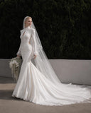 Load image into Gallery viewer, White Wedding Gown with Graceful Full Length Silhouette and Dramatic Bridal Train
