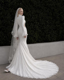 Load image into Gallery viewer, White Wedding Gown with Graceful Full Length Silhouette and Dramatic Bridal Train