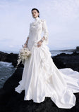 Load image into Gallery viewer, White Statement Wedding Dress with Flowing Skirt and Refined Bridal Silhouette