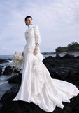Load image into Gallery viewer, White Statement Wedding Dress with Flowing Skirt and Refined Bridal Silhouette