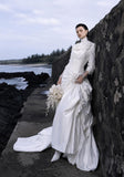 Load image into Gallery viewer, White Statement Wedding Dress with Flowing Skirt and Refined Bridal Silhouette