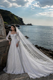 Load image into Gallery viewer, White Wedding Gown with Graceful Full Length Silhouette and Dramatic Bridal Train