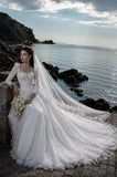 Load image into Gallery viewer, White Wedding Gown with Graceful Full Length Silhouette and Dramatic Bridal Train
