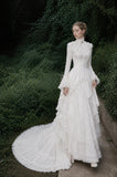 Load image into Gallery viewer, White Formal Bridal Dress with Elegant Train, Romantic Wedding Gown