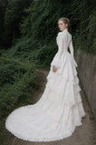 Load image into Gallery viewer, White Formal Bridal Dress with Elegant Train, Romantic Wedding Gown