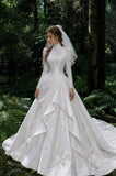 Load image into Gallery viewer, White Statement Wedding Dress with Flowing Skirt and Refined Bridal Silhouette